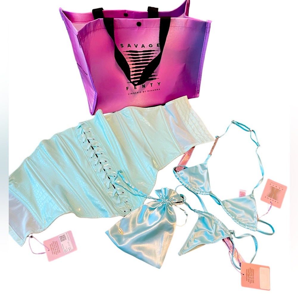 Savage X Fenty Croc Skin Bustier w/ bra and thong set